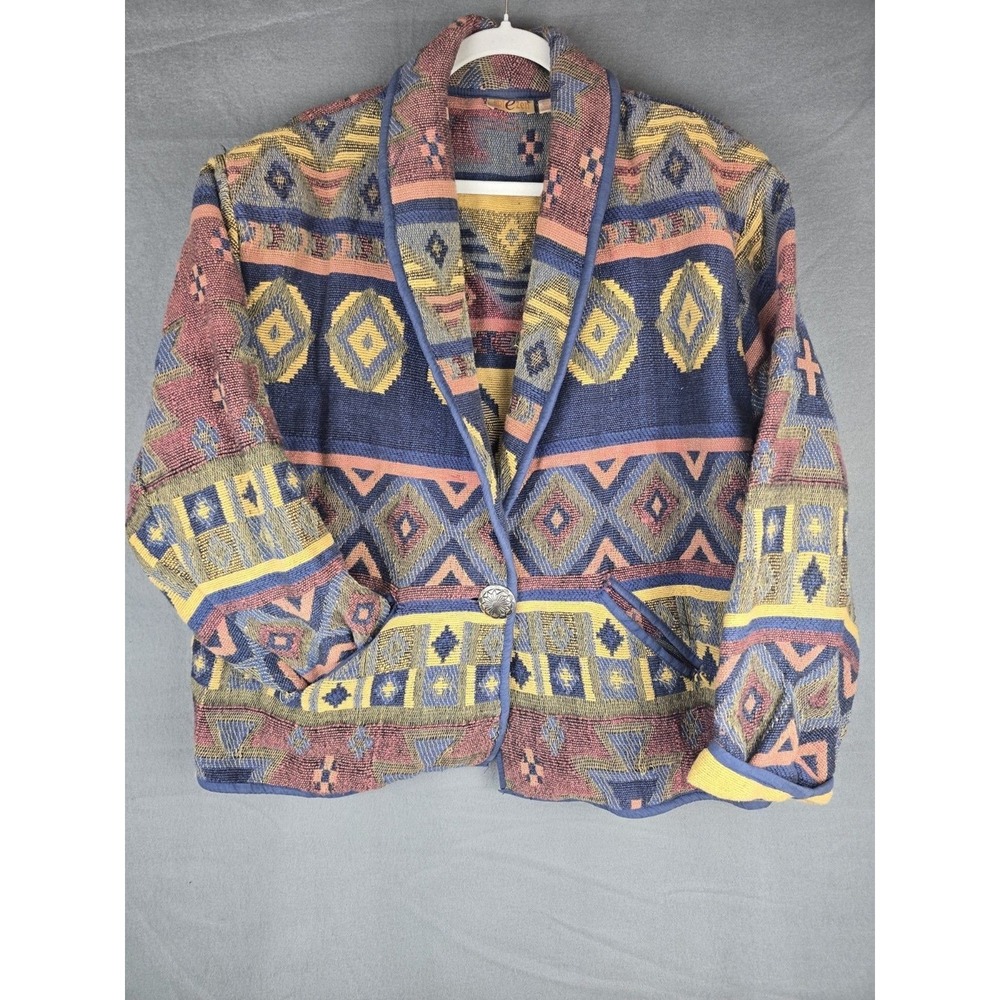 Vintage Multi Color Aztec Tapestry Jacket Women's‎ Size Medium